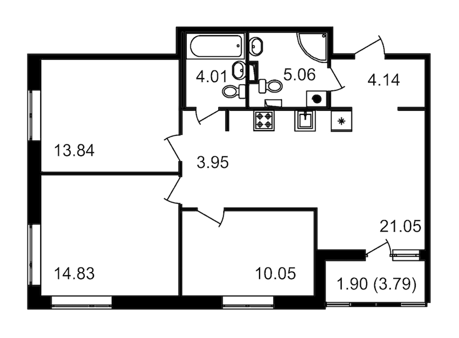 3-комнатная квартира 76.93 м², 1/13 эт., ЖК «Чёрная речка»